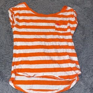 orange and white stripped t-shirt